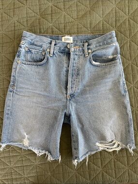 Citizens Of Humanity light blue distressed denim cut-off shorts
